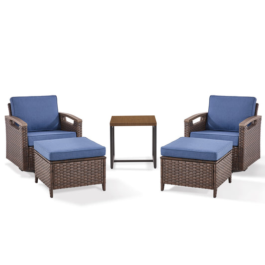 Luxury 5-Piece Swivel Rocker Set with Ottoman Extras - All-Weather Wicker Patio Furniture, BBR Series