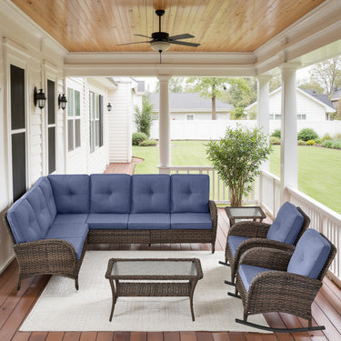 Large Sectional Set 10-Piece with Rocking Chairs, Coffee Table, and Side Table, NDS Series - Belord