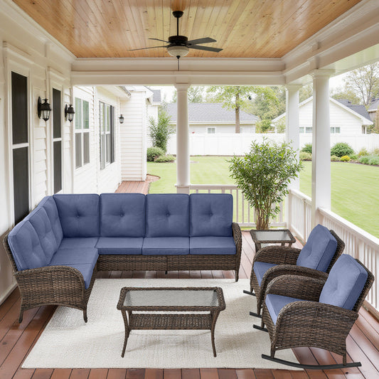 Large Sectional Set 10-Piece with Rocking Chairs, Coffee Table, and Side Table, NDS Series