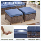 BBR Series 3-Piece Patio Set: 1 Sofa + 2 Ottomans - PE Wicker with Thick Cushions - Belord