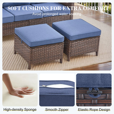 BBR Series 3-Piece Patio Set: 1 Sofa + 2 Ottomans - PE Wicker with Thick Cushions - Belord