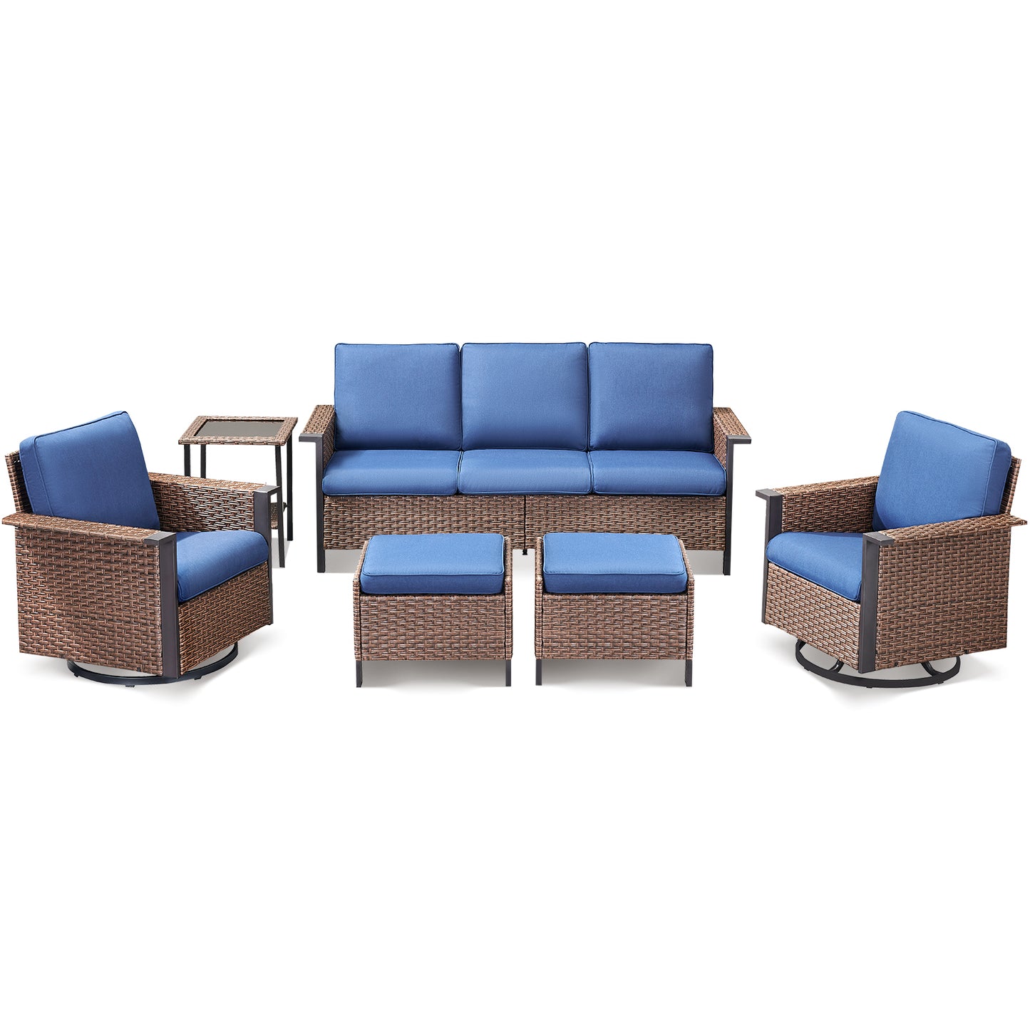 6-Piece All-Weather Wicker Patio Set with Swivel Chairs — Includes Rattan 3-Seater Sofa & Conversation Seating, WNG Series