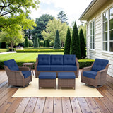 6-Piece Luxury Outdoor Patio Set - High Back Wicker Swivel Glider Chairs with Sofa & Ottoman, Ovolo Series - Belord