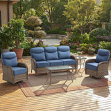 Elegant 5-Piece Outdoor Conversation Set – Sofa & Swivel Rockers with Coffee Table, All-Weather Wicker for Patio Parties, ND Series - Belord