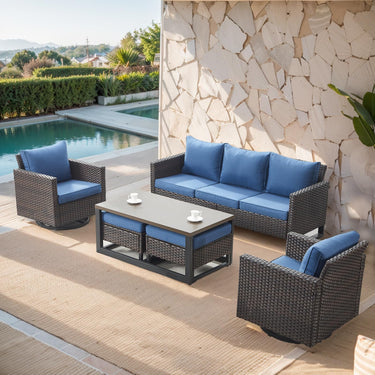 Patio Conversation Set 6-Piece with Sofa, Swivel Glider Chairs, Coffee Table, and Ottoman, GRS Series - Belord