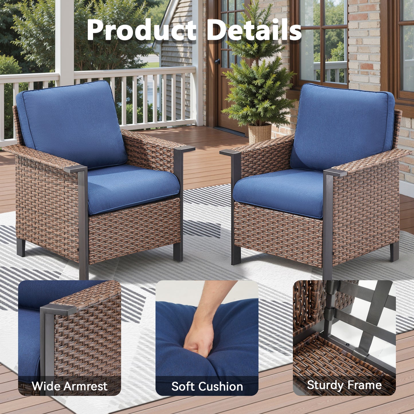 Patio Conversation Patio Set (6-Piece) — All-Weather Rattan Furniture with 3-Seater Sofa & Patio Chairs, WNG Series