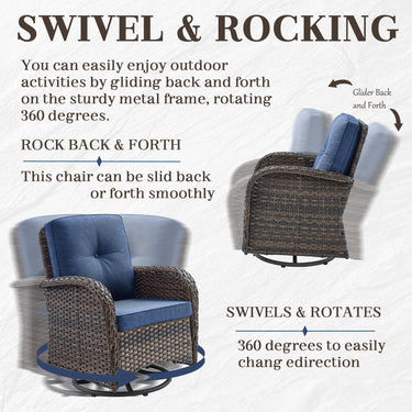 Swivel Glider Chairs Set with Side Table and Ottoman, NDS Series - Belord