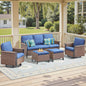 Outdoor Furniture Set for Patio & Poolside — 1 PE Wicker Sofa, 2 Swivel Glider Chairs & 2 Ottomans with Cushions, WNG Series