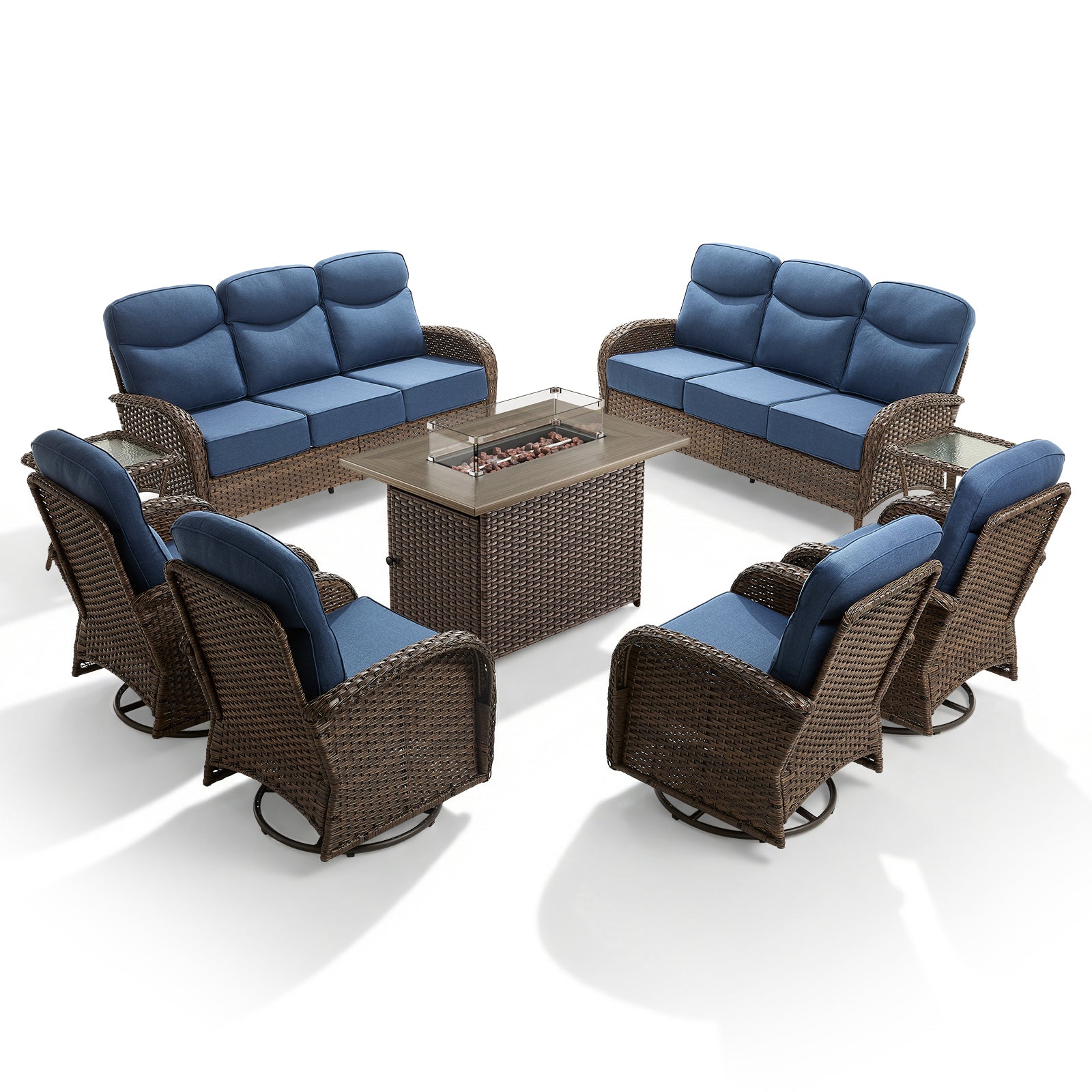 Premium 9-Piece Wicker Patio Set with Fire Pit Table – Resort-Style Comfort for Patio & Deck, ND Series - Belord