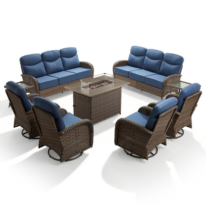 Premium 9-Piece Wicker Patio Set with Fire Pit Table – Resort-Style Comfort for Patio & Deck, ND Series - Belord