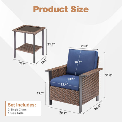 3-Piece Set: Patio Wicker Chairs with Side Table, WNG Series