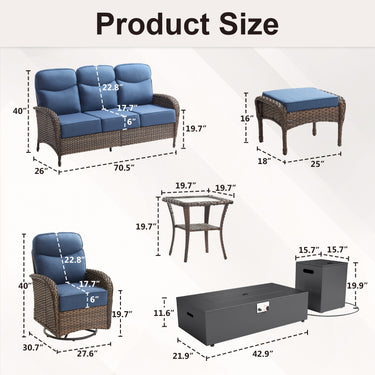 Luxury 10-Piece Patio Lounge Set with Split Fire Pit Table & Ottomans – Ultimate Outdoor Comfort, ND Series - Belord