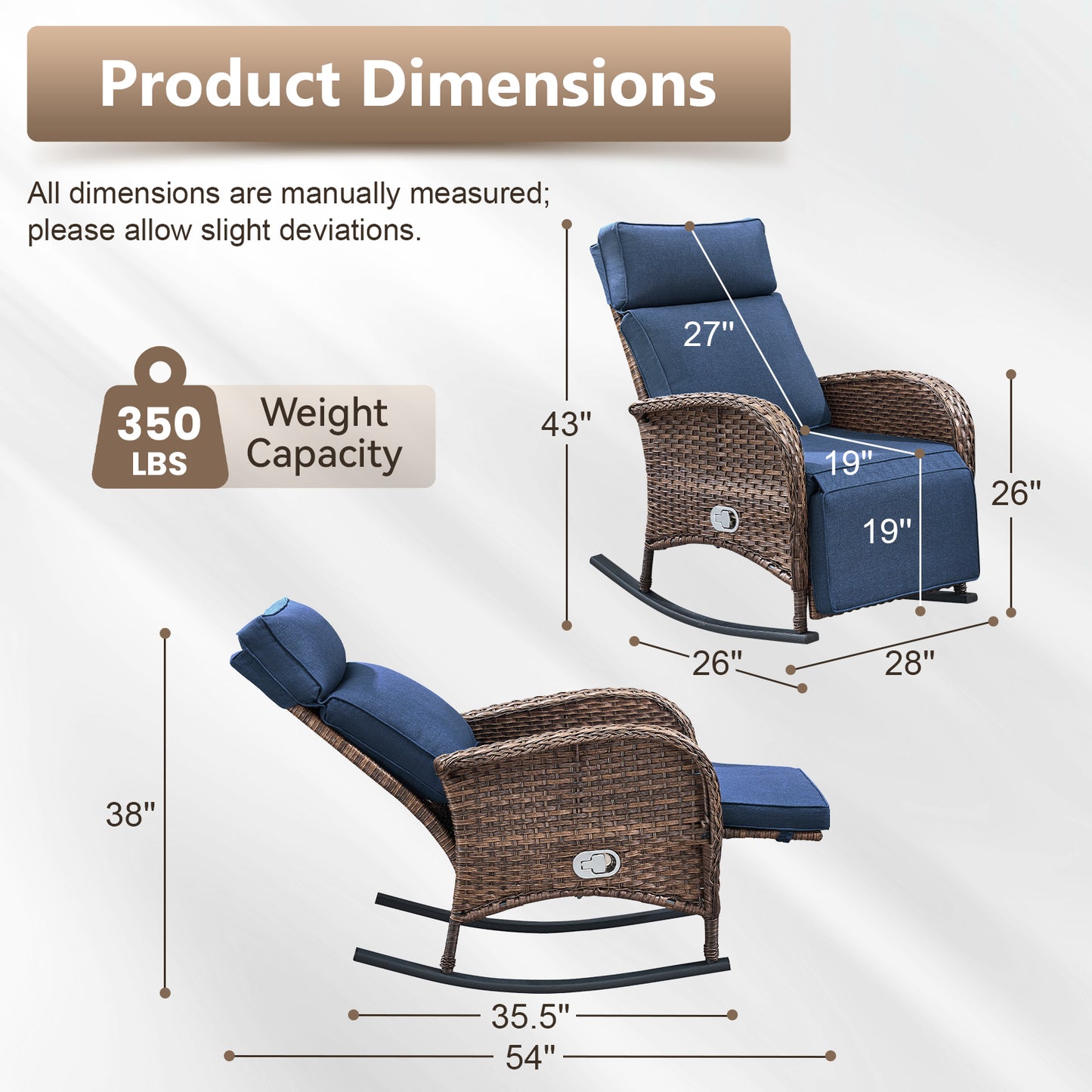 Premium 4-Piece Wicker Rocking Recliner Chair Set with Adjustable Backrest & Footrest, Cushioned PE Rattan Patio Lounge Chairs, NDS Series