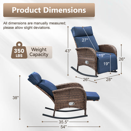 Premium 4-Piece Wicker Rocking Recliner Chair Set with Adjustable Backrest & Footrest, Cushioned PE Rattan Patio Lounge Chairs, NDS Series