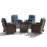 Luxury 7-Piece Outdoor Swivel Chair Set with Square Metal Fire Pit Table – Heavy-Duty Comfort for Deck Living, ND Series - Belord