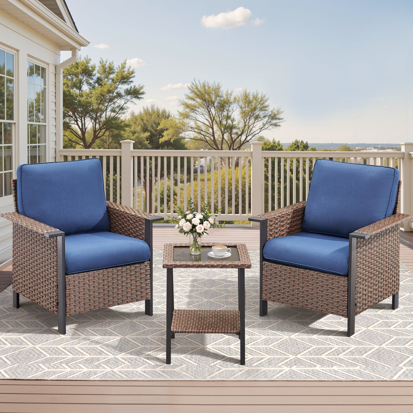 3-Piece Set: Patio Wicker Chairs with Side Table, WNG Series
