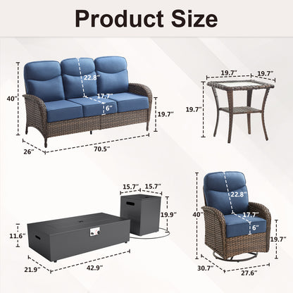 Spacious 8-Piece Patio Furniture Set with Split Fire Pit Table – High-Back Swivel Seating for Backyard Hosting, ND Series - Belord