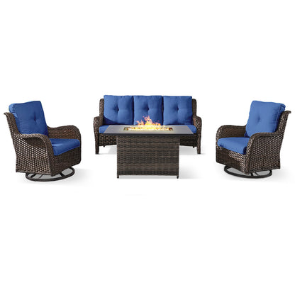 Height-Adjustable Fire Pit Table Set with Swivel Glider Chairs and Sofa, NTC Series