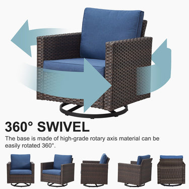 Patio Conversation Set 5-Piece with Sofa, Swivel Glider Chairs, and Ottoman, GRS Series - Belord