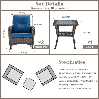 Save 60% - Wicker Rocking Chairs Set with Side Table, NDS Series
