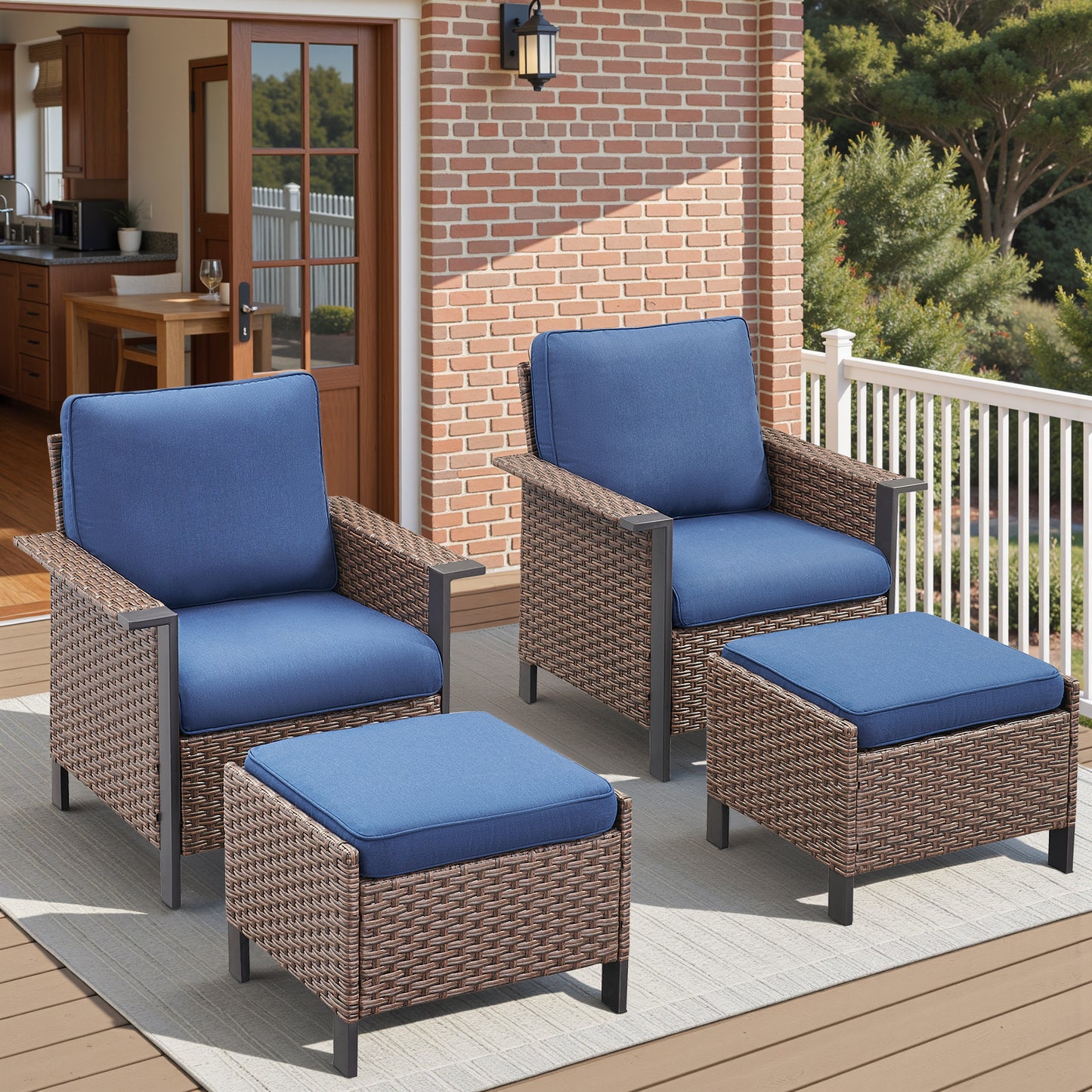 4-Piece Outdoor Patio Set: 2 Patio Chairs with Ottomans, WNG Series