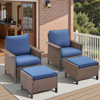 4-Piece Outdoor Patio Set: 2 Patio Chairs with Ottomans, WNG Series