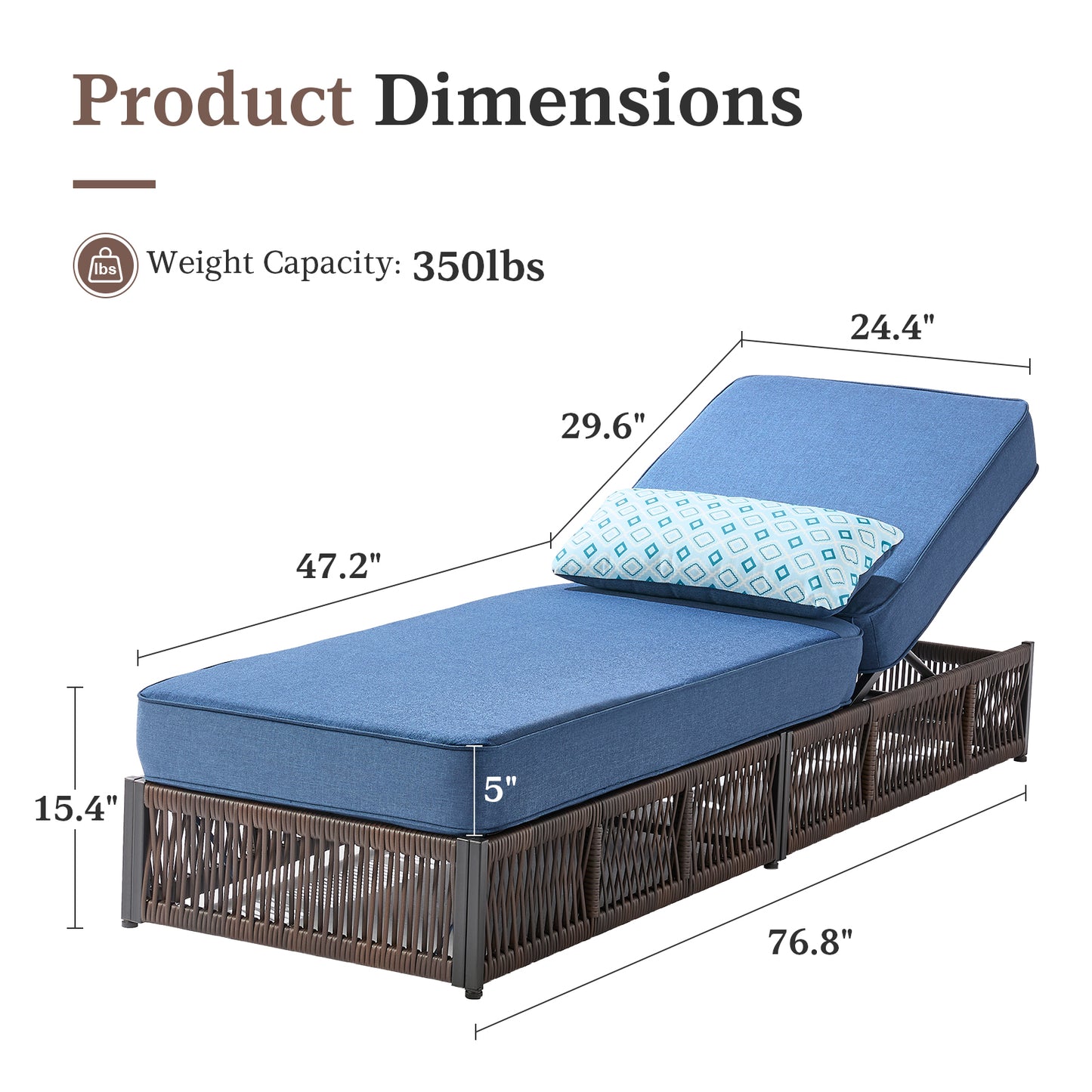 1-Piece Luxury Rattan Chaise Lounge | 6-Position Recline & 5-Inch Cushions, NTC Series