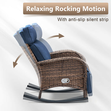 Premium 2-Piece Wicker Rocking Recliner Chair with Adjustable Backrest & Footrest, Cushioned PE Rattan Patio Lounge Chair, NDS Series - Belord