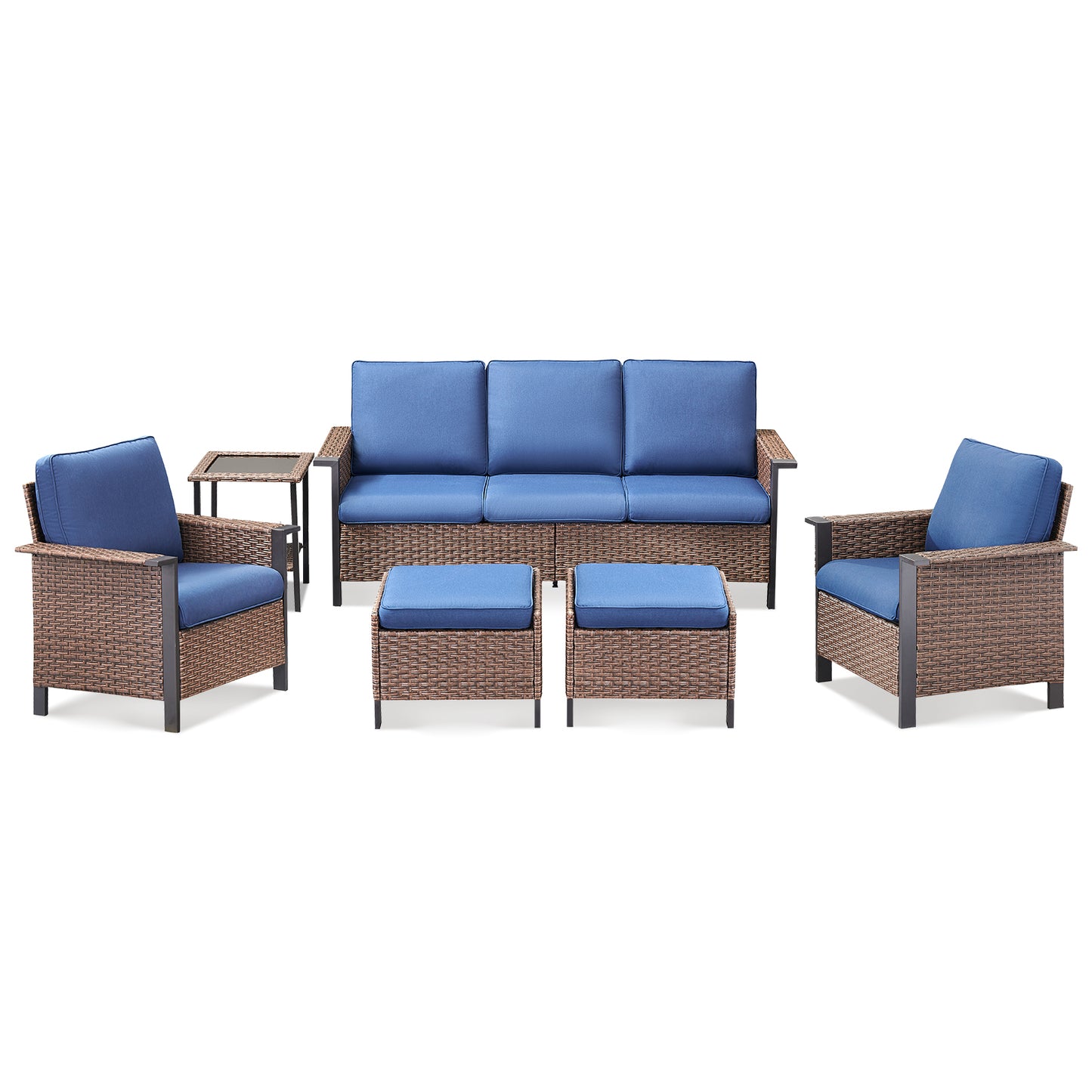 Patio Conversation Patio Set (6-Piece) — All-Weather Rattan Furniture with 3-Seater Sofa & Patio Chairs, WNG Series
