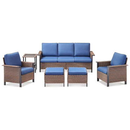 Patio Conversation Patio Set (6-Piece) — All-Weather Rattan Furniture with 3-Seater Sofa & Patio Chairs, WNG Series