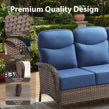 Elegant 5-Piece Outdoor Conversation Set – Sofa & Swivel Rockers with Coffee Table, All-Weather Wicker for Patio Parties, ND Series - Belord
