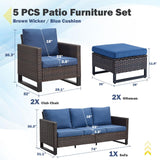 Patio Conversation Set 5-Piece with Sofa, Patio Chairs, and Ottoman, GRS Series - Belord