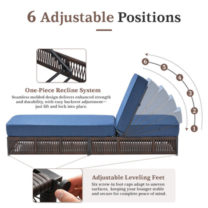 1-Piece Luxury Rattan Chaise Lounge | 6-Position Recline & 5-Inch Cushions, NTC Series