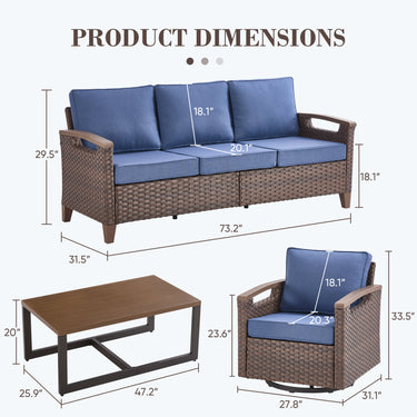 Luxury 4-Piece Patio Furniture Set with Swivel Chairs & Coffee Table - BBR Series - Belord