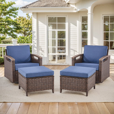 Premium 4-Piece Patio Conversation Set - Luxury Swivel Rocking Chairs with 2 Ottomans, All-Weather PE Wicker & Plush Cushions - BBR Series - Belord