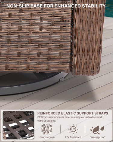 8-Piece Luxury Outdoor Wicker Set - 2 High Back Swivel Glider Chairs + 2 Rattan Sofa, Coffee Table & Ottoman, Ovolo Series - Belord