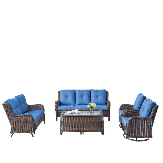 Patio Conversation Set 7-Piece with Sofa, Glider Loveseat, Swivel Glider Chairs, Ottoman and Coffee Table, NTC Series