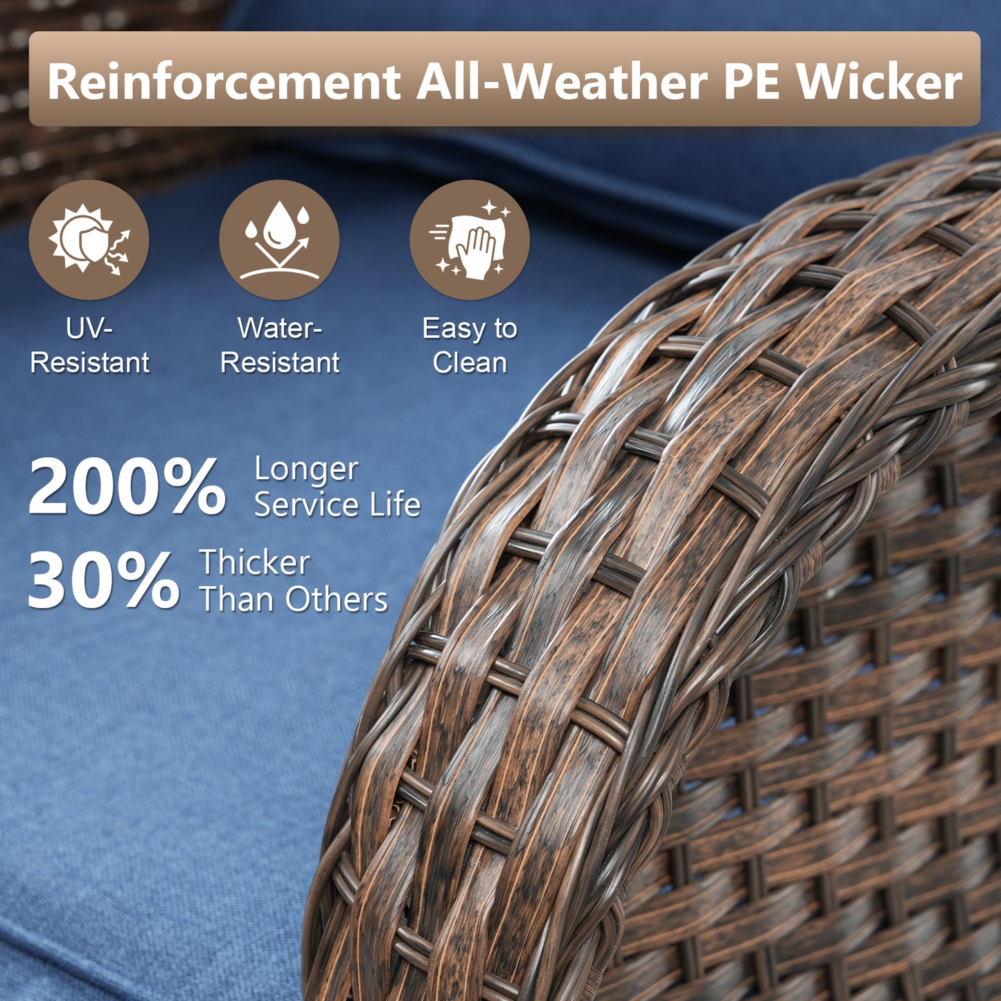 Premium 4-Piece Wicker Rocking Recliner Chair Set with Adjustable Backrest & Footrest, Cushioned PE Rattan Patio Lounge Chairs, NDS Series