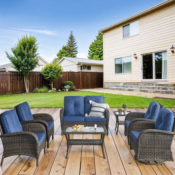 Patio Conversation Set 7-Piece with Loveseat, Swivel Glider Chairs, Patio Chairs, Coffee Table, and Side Table, NDS Series - Belord