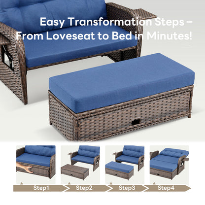 Premium 6-Piece Patio Furniture Set - All-Weather PE Wicker Conversation Set with Loveseat Daybed, 2 Recliner Lounge Chairs & 2 Side Table for Poolside, NDS Series