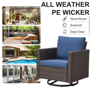Patio Conversation Set 5-Piece with Sofa, Swivel Glider Chairs, and Ottoman, GRS Series - Belord