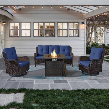 Fire Pit Table Set with Swivel Glider Chairs and Sofa, NTC Series - Belord