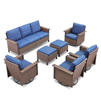 WNG Series: 7-Piece All-Weather Patio Set — 3-Seater Wicker Sofa with 7 Seating Pieces (4 Chairs & 2 Ottomans), WNG Series