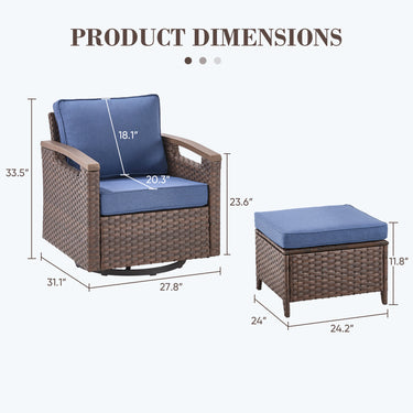 Premium 4-Piece Patio Conversation Set - Luxury Swivel Rocking Chairs with 2 Ottomans, All-Weather PE Wicker & Plush Cushions - BBR Series - Belord