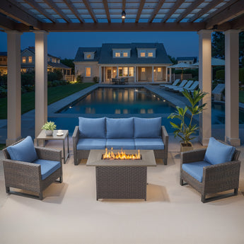 5-Piece Patio Set with 41" Gas Fire Pit Table, Sofa & 2 Chairs, GRS Series