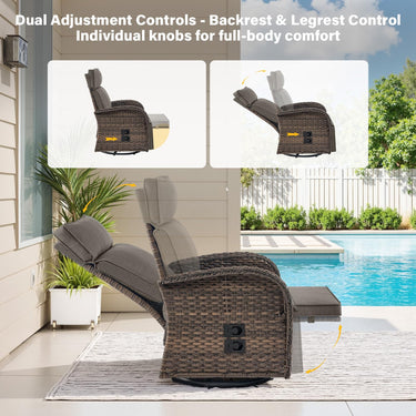 Premium 7-Piece Patio Conversation Set - 4 Swivel Recliners & 3 Side Tables with Dual-Adjust Chaise Lounges, NDS Series - Belord