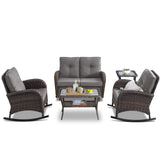 Patio Conversation Set 5-Piece with Loveseat, Rocking Chairs, Coffee Table, and Side Table, NDS Series - Belord
