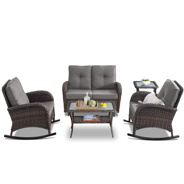 Patio Conversation Set 5-Piece with Loveseat, Rocking Chairs, Coffee Table, and Side Table, NDS Series - Belord