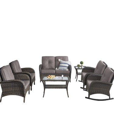 Patio Conversation Set 7-Piece with Loveseat, Rocking Chairs, Patio Chairs, Coffee Table, and Side Table, NDS Series - Belord