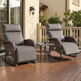 Luxury 3-Piece Adjustable Rocking Set - PE Wicker Recliners with Side Tables, NDS Series - Belord